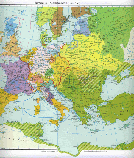 Map of Europe around 1550
