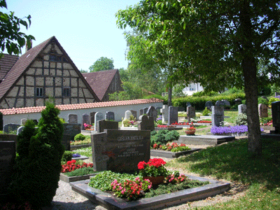 The graveyard only contains modern headstones