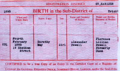Dorothy's torn birth certificate