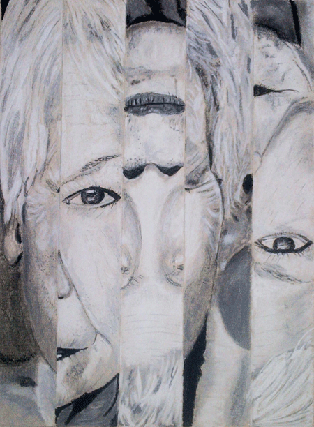 Judi  Dench in strips - charcoal