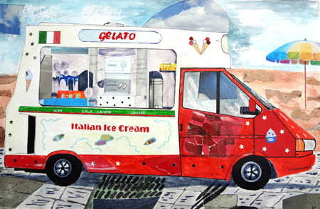 Italian Ice Cream Van - Inks/Collage ©   Year 2012/13